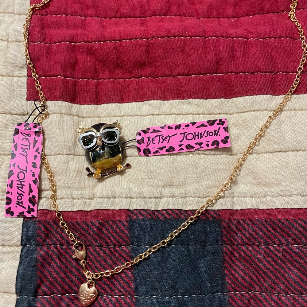Betsey Johnson Owl Necklace and Brooch Set